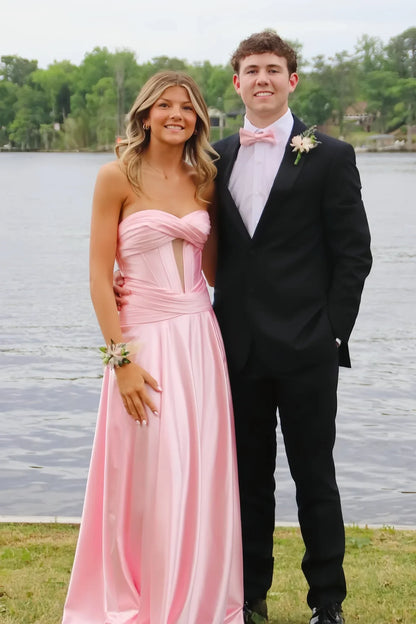Sweetheart Strapless Satin A-Line Empire Party Prom Dress
