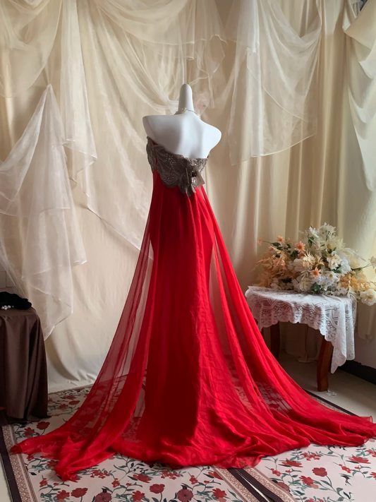 Red Strapless Waist-Cinched Elegant Prom Dress, Evening Gown gh7257