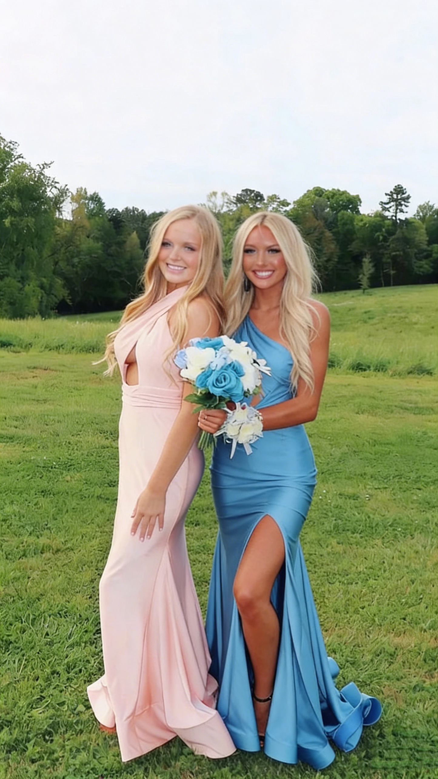 Sexy Mermaid Blue Slit Evening Prom Dress Birthday Outfits P645