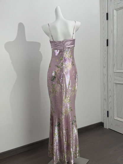 Light Purple Pink Spaghetti Strap Cinched Waist Fitted Elegant Prom Dress, Evening Gown gh7215
