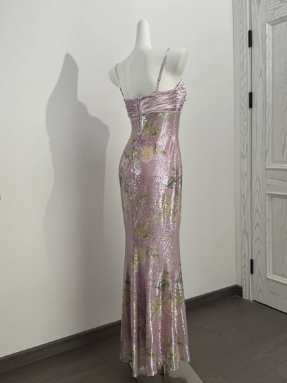 Light Purple Pink Spaghetti Strap Cinched Waist Fitted Elegant Prom Dress, Evening Gown gh7215