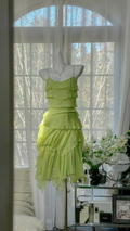 Cute Lime Green Spaghetti Strap Tiered Ruffle Homecoming Dress Beaded Chiffon Cocktail Dress TP5738