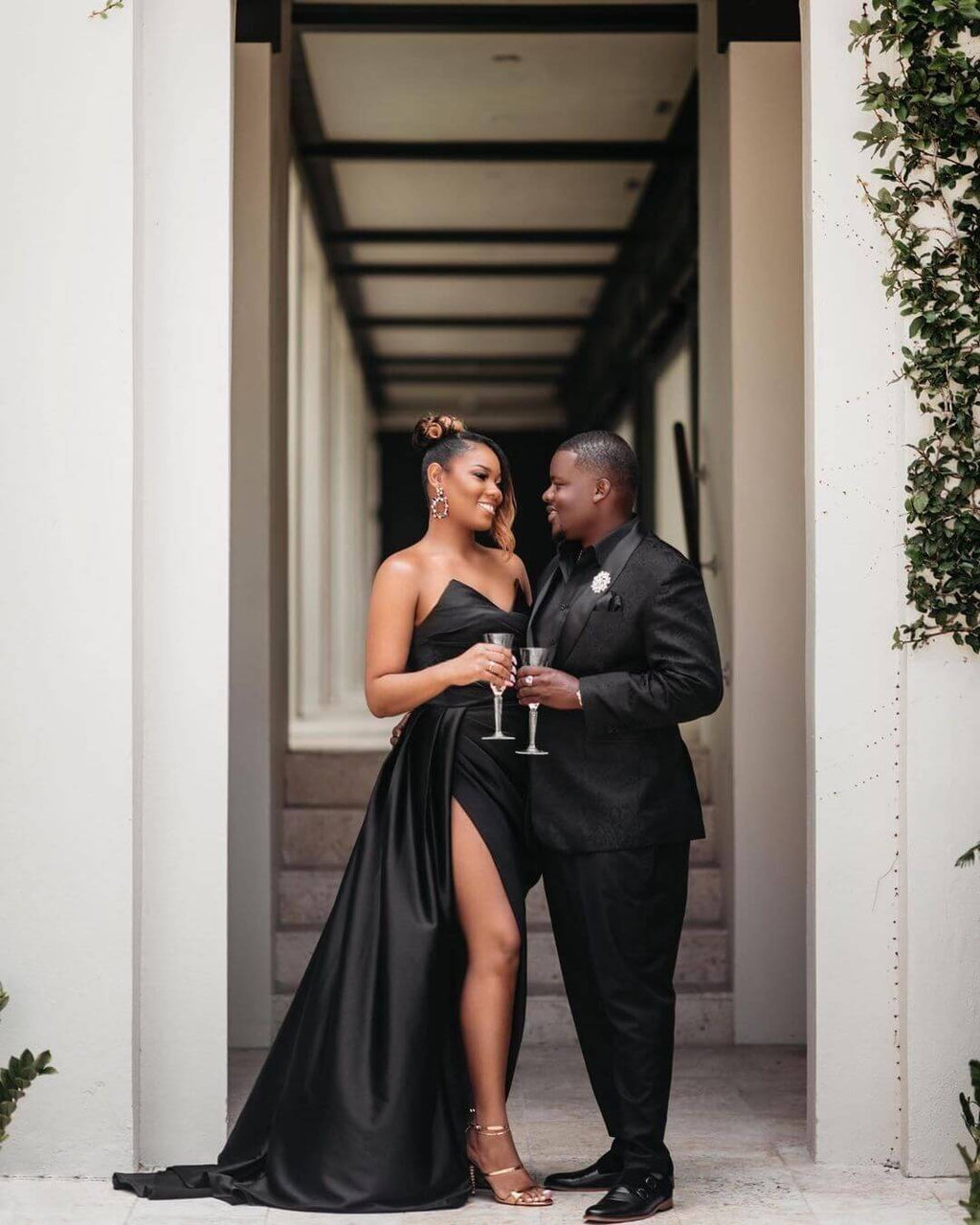 Sexy Black High Slit Prom Dress Tight Satin Wedding Guest Outfit