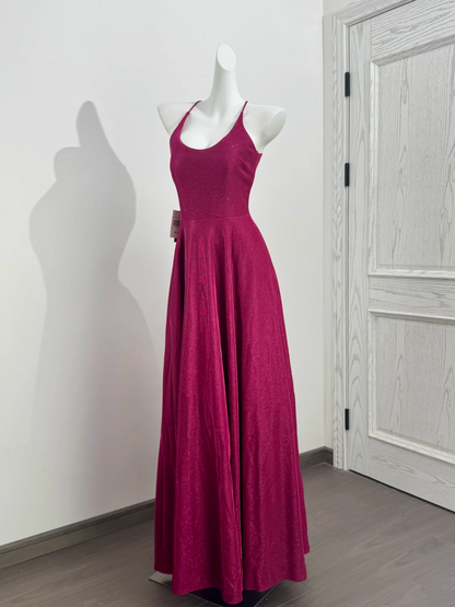 Fuchsia Halter Cinched Waist Fitted Backless Sexy Long Prom Dress, Evening Gown gh7216