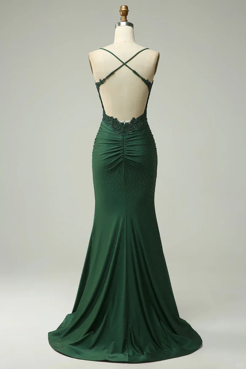 Blue/Green/Red Exquisite Shiny Elegant Satin Long Mermaid Fit Floor Length Ball Gown Evening Dress Prom Dress gh4202