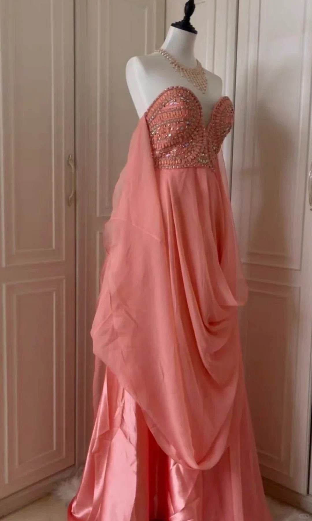 ✨Pink Fantasy Greek Goddess Long Chiffon Ball Gown Evening Gown gh4269