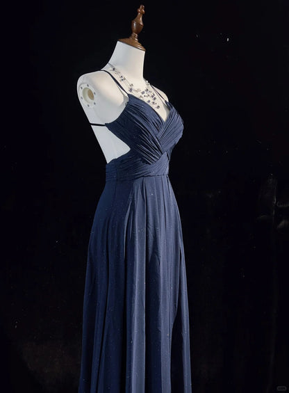 Dark Blue Shiny Fashionable Elegant Long Backless Floor Length Tulle Ball Gown Evening Gown Party Dress Prom Gown Bridesmaid Dress Graduation Gown gh3864