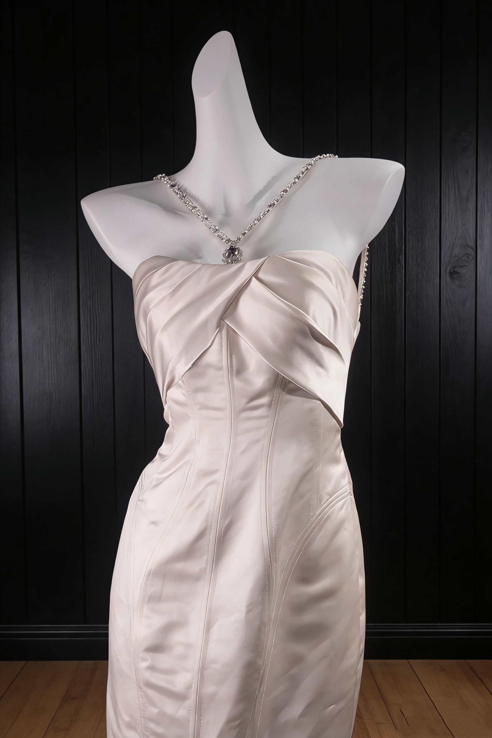 Champagne Soft Flower Twist Strapless Diamond Strap Mermaid Maxi Dress gh6924