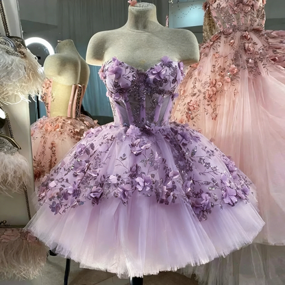 Chic Pink Prom Dresses Hand Made Flowers 18th Birthday Outfits P1841