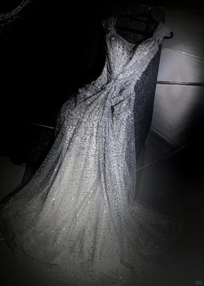 girlhomeshops--White gorgeous exquisite beaded long princess tulle prom dress ball gown gh5694