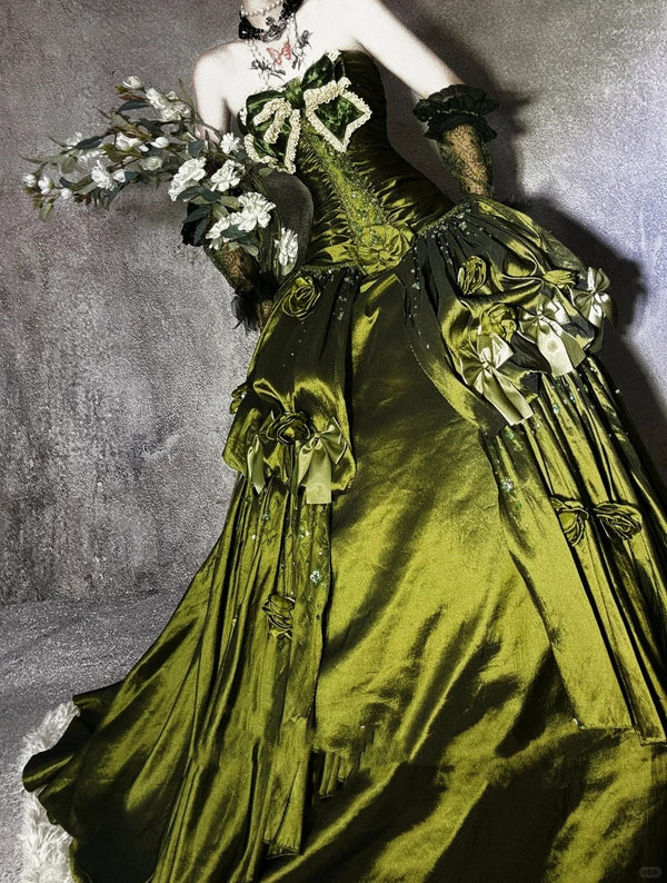 Green gorgeous exquisite beaded long satin ball gown evening dress party dress gh4500