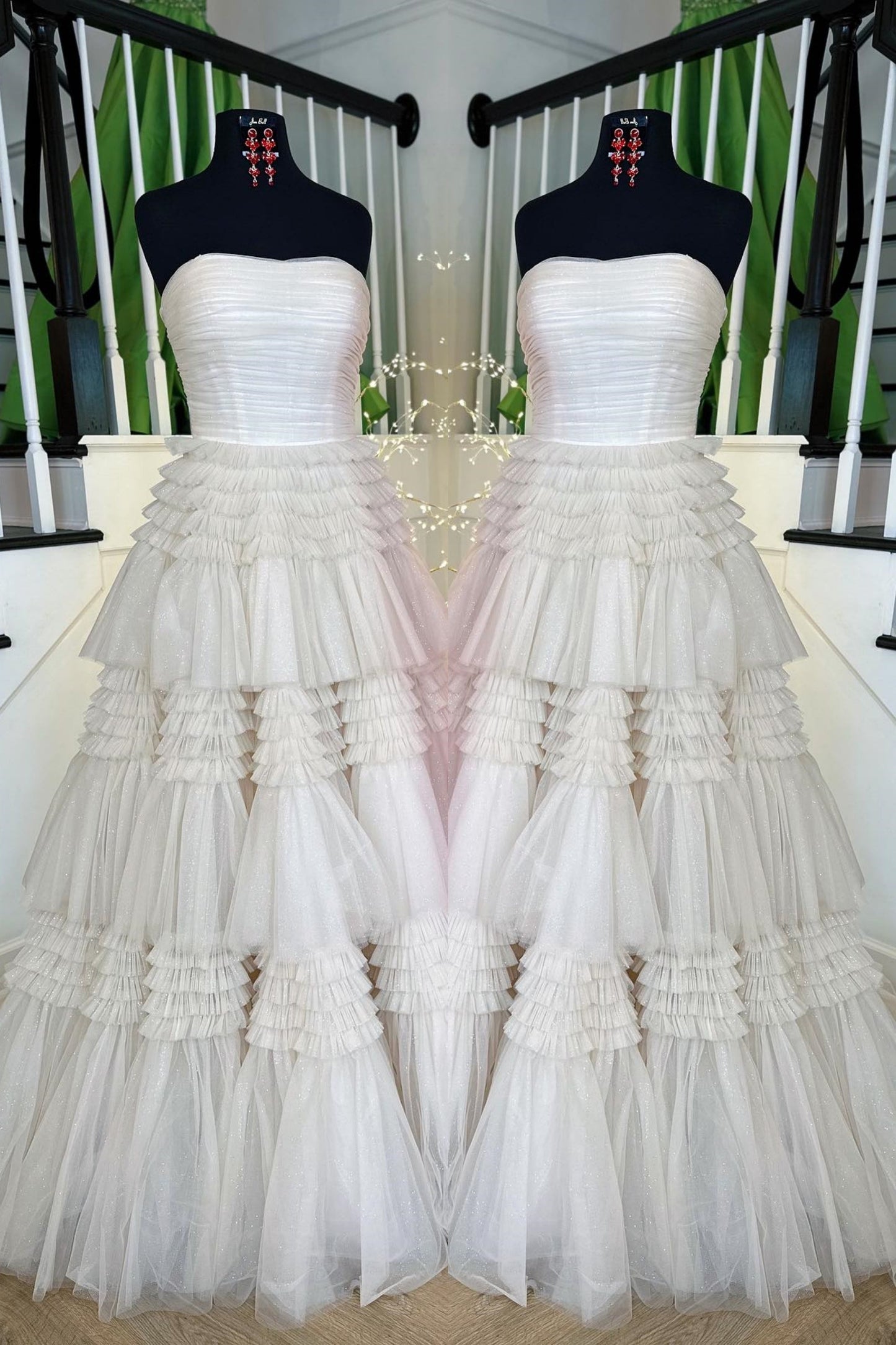 Dark Navy Strapless Layers A-line Tulle Long Prom Dress