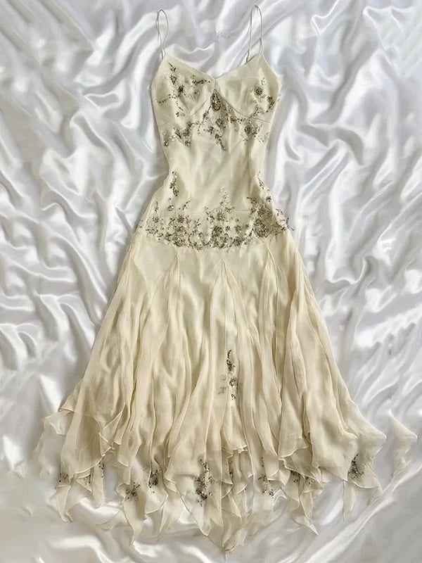 Ivory Shiny Fashion Elegant Beautiful Exquisite Beaded Long Chiffon Handmade Customized Ball Gown Evening Dress Party Dress Prom Dress gh3748