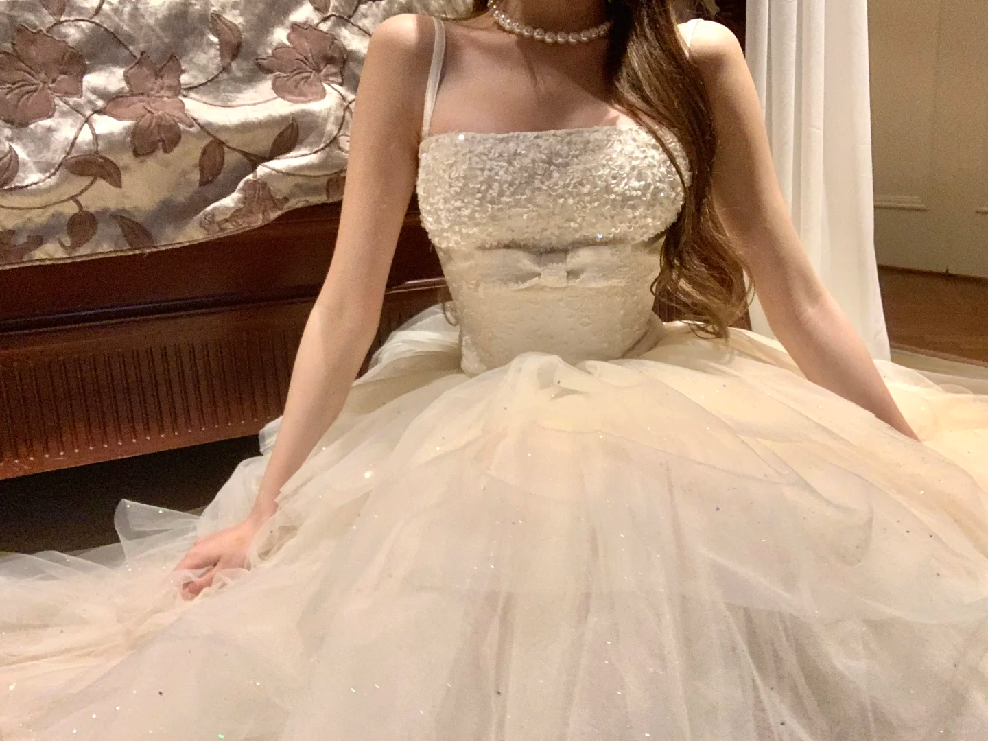 Light Apricot Spaghetti Straps Waist-Cinched Tiered Skirt Evening Dress, Fairy Gown, Romantic Gown gh7381