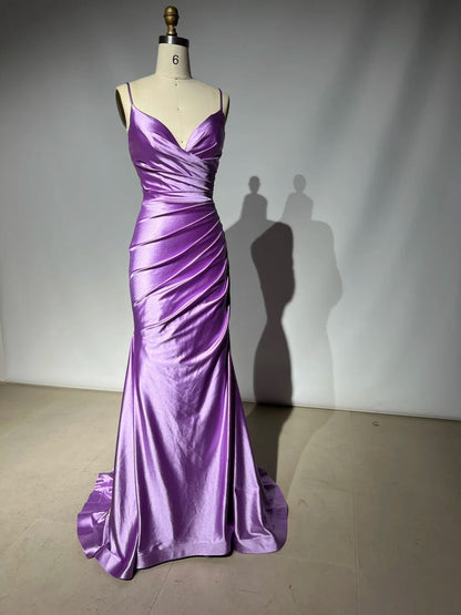 Pink Purple Simple Elegant Sweetheart Neck Spaghetti Straps Long Satin Floor Length Ball Gown Evening Dress Party Dress gh4136