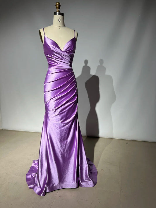 Pink Purple Simple Elegant Sweetheart Neck Spaghetti Straps Long Satin Floor Length Ball Gown Evening Dress Party Dress gh4136