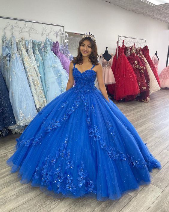 Royal Blue Quinceanera Dresses Lace Appliques Birthday Gowns