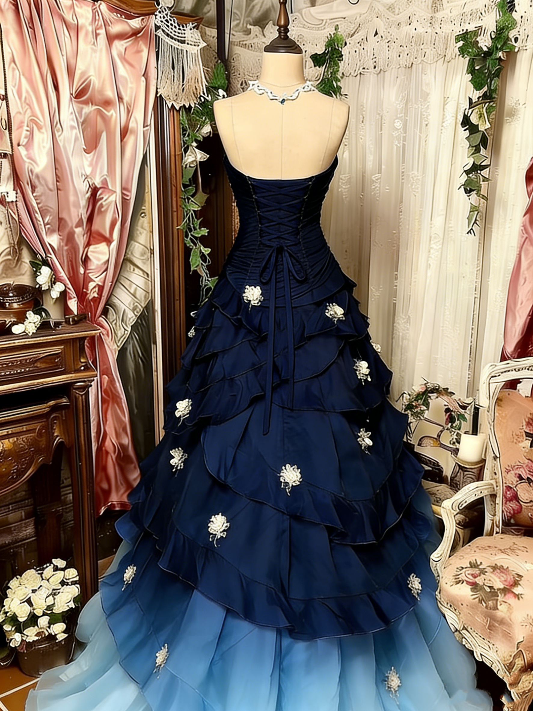 Purple Pink Blue Gradient Fashion Retro Elegant Delicate Floral Beads Sweet Elegant Long Tulle Floor Length Ball Gown Evening Gown gh4156