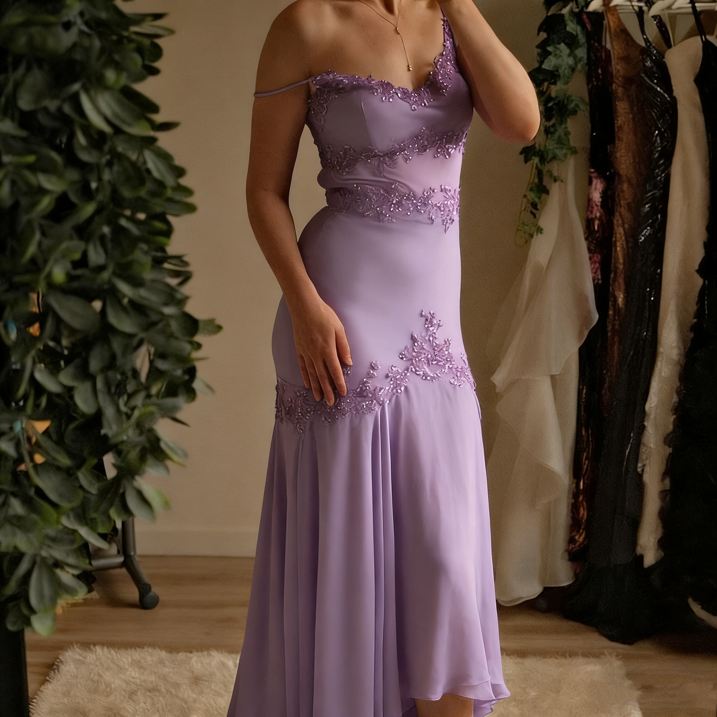 Beautiful Sheath Spaghetti Straps Grape Chiffon Prom Dress With Beads P2305