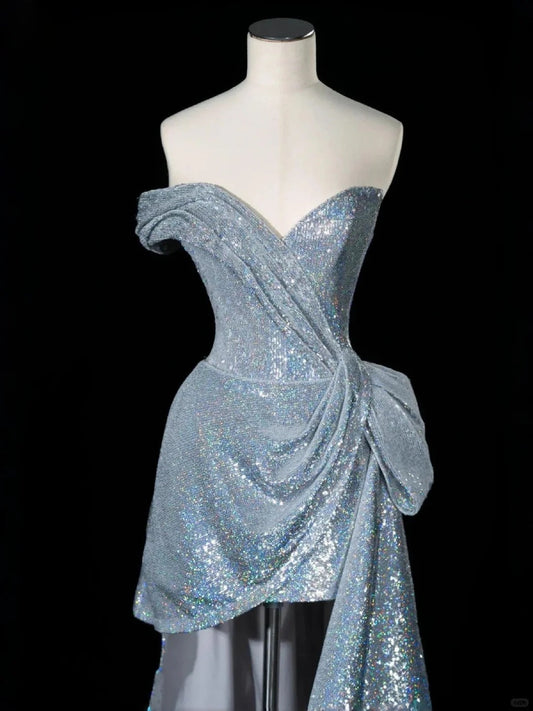 🌌Future space silver short starry bright romantic ball gown evening dress homecoming dress birthday dress prom dress gh4354