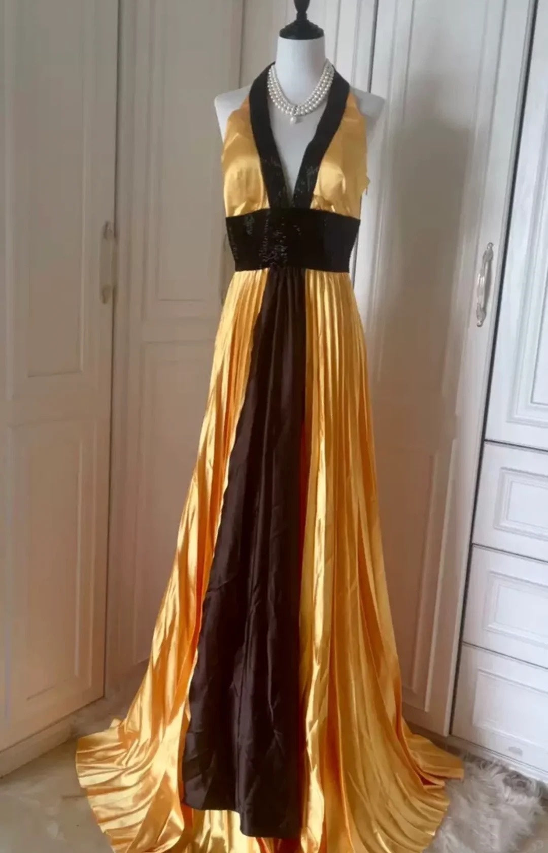 Yellow Exquisite Beading Long Satin Fashion Ball Gown Evening Gown Party Dress Prom Dress gh4267