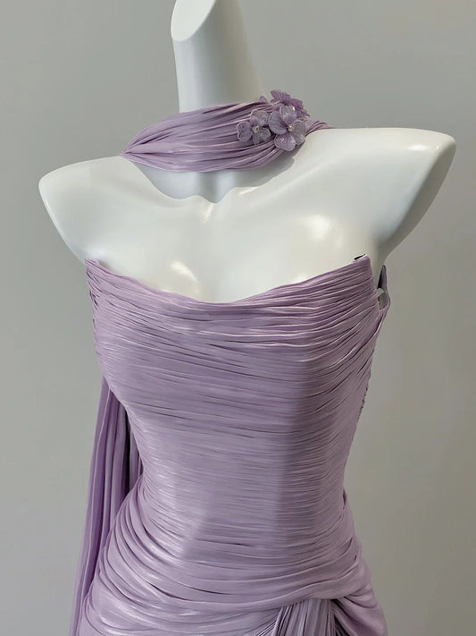 Top gentle purple streamer satin beautiful ball gown evening dress prom dress gh4331