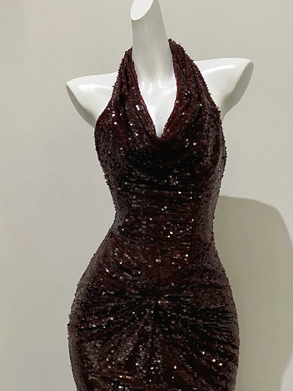 ✨Burgundy backless fishtail skirt walking galaxy long ball gown evening dress prom dress gh4332