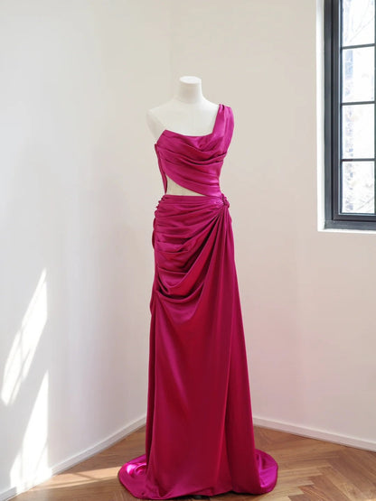 Girlhomeshops-Dark pink stylish and elegant long satin Prom dress evening dress gh5065
