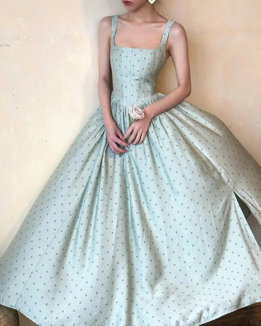 girlhomeshops--Green Simple And Elegant Polka Dot Long Formal Prom Dress gh5608