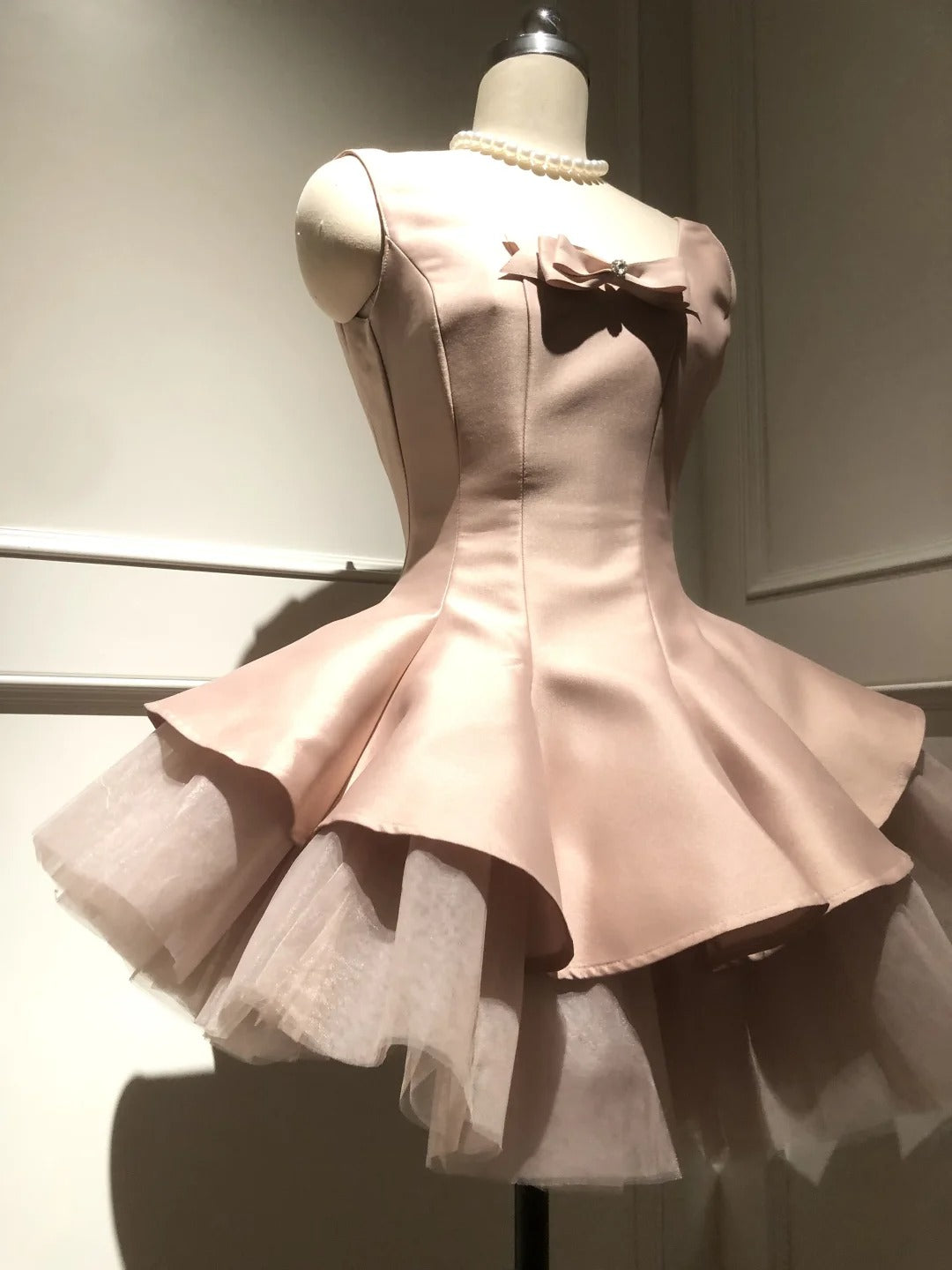 Pink Sweet Cute Elegant Short Tulle Satin Bow Decoration Homecoming Dress Evening Dress Birthday Party Dress Prom Dress Prom Dress gh4077