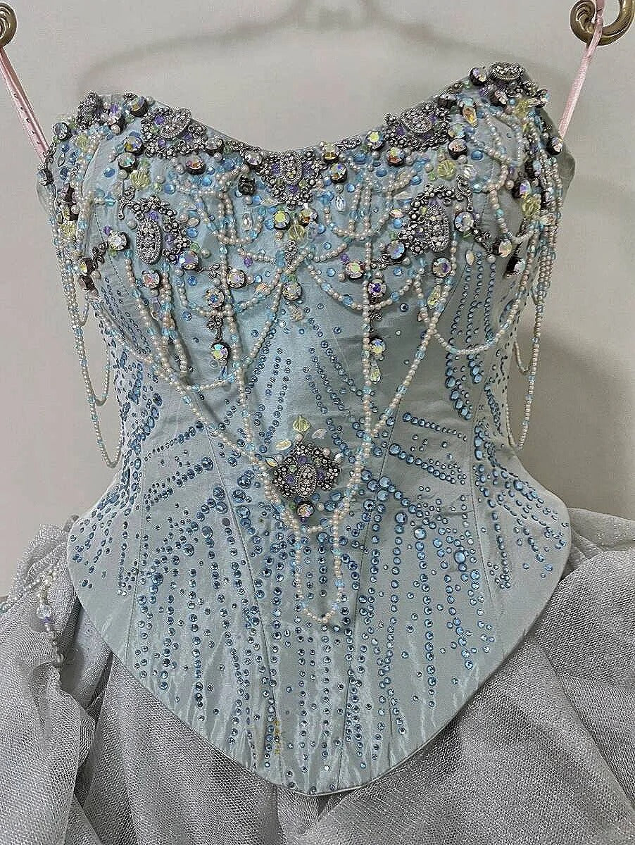 Girlhomeshops-Ice blue gorgeous silver beading fashionable and elegant long layered princess tulle ball gown gh5326