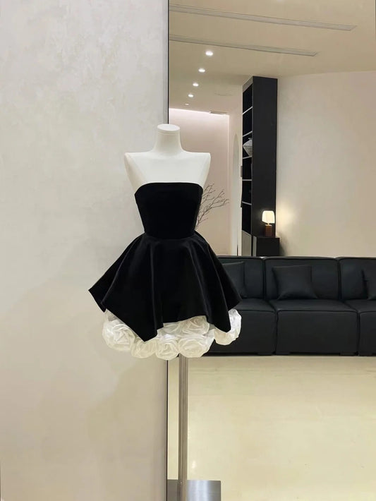 Black floral homecoming dress short velvet prom dress evening dress birthday dress gh4521