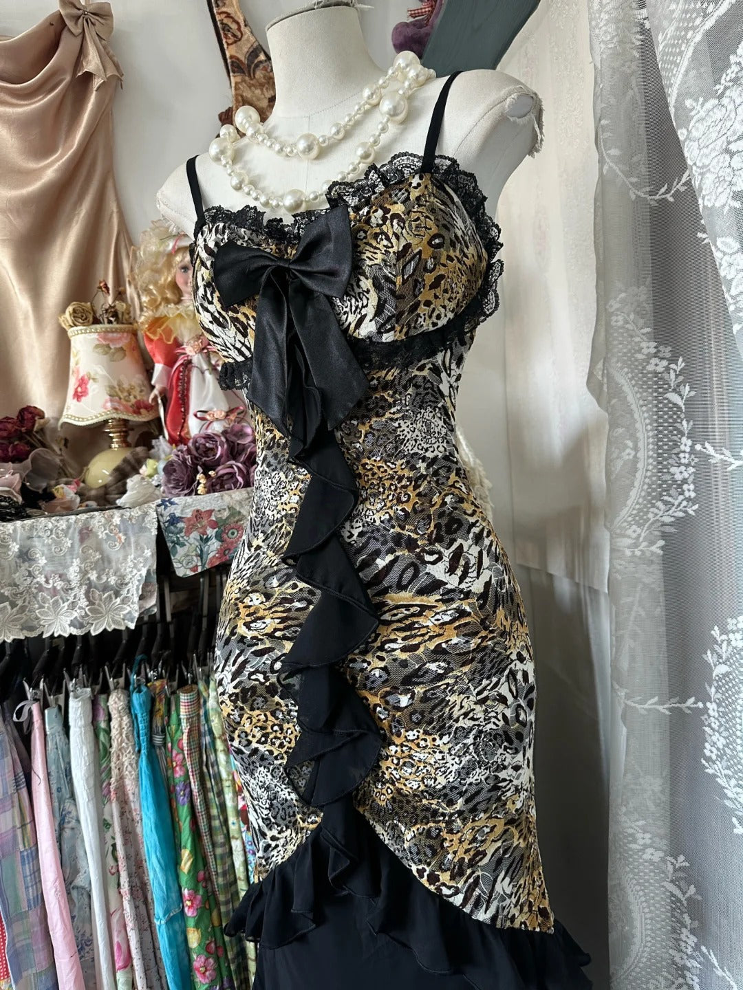 Girlhomeshops-Black leopard print elegant long chiffon Prom dress evening dress party dress gh5189
