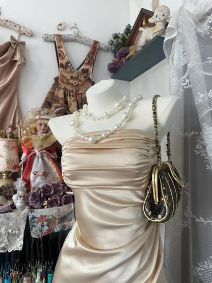 Girlhomeshops-Champagne Short Ruffle Satin Homecoming Dress Birthday Dress gh5246