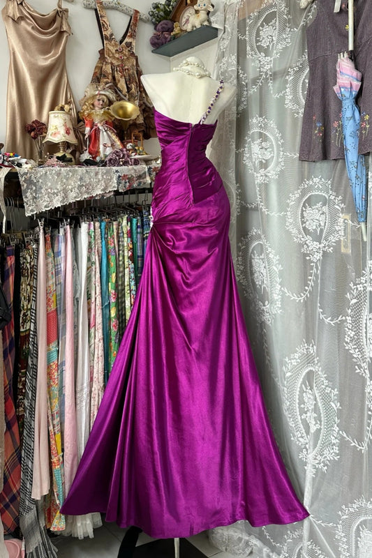 girlhomeshops-New retro dress, purple satin dress gh61278