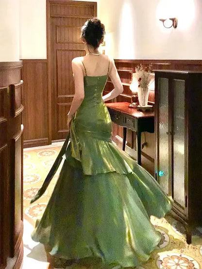Burgundy/Green Chic Sweet Long Ruffled Ball Gown Evening Dress Party Dress gh4318