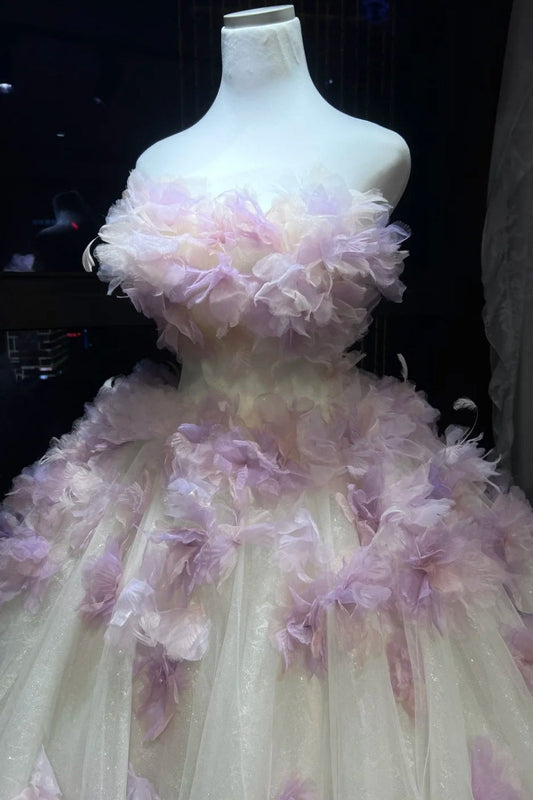 Exquisite floral long tulle ball gown/wedding dress gh6854