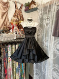 Vintage A Line Black Short Prom Dress Cocktail Dresses Satin Homecoming Dress