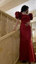 Burgundy Off Shoulder Prom Dress Long Satin Evening Party Dresses