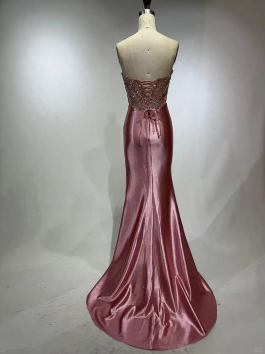 Pink Gorgeous Elegant Exquisite Beading Long Sequin Satin Slit Floor Length Ball Gown Evening Gown Party Dress gh4135
