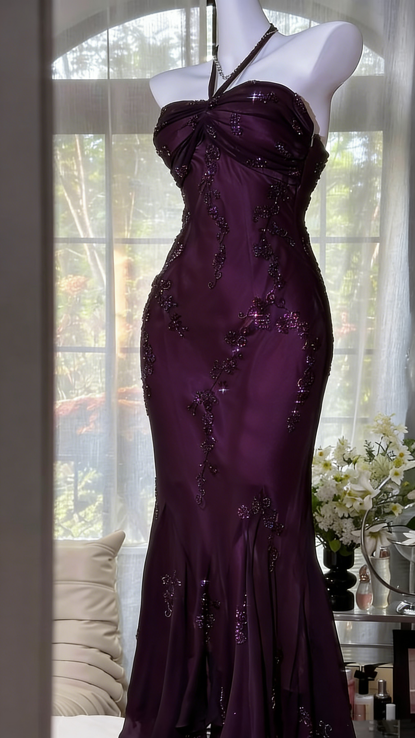 Luxury Dark Green Mermaid Bead Embroidered Chiffon Long Prom Dress Evening Dress P4032