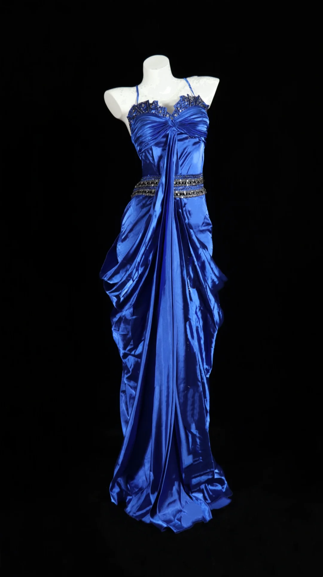 Blue Spaghetti Strap Fitted Waist Satin Sexy Prom Dress, Evening Party Gown gh7310