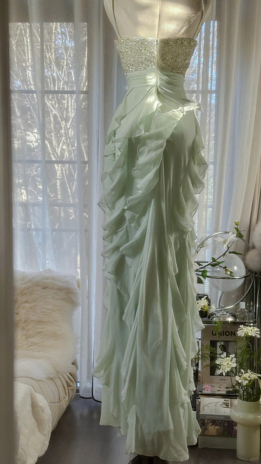 Green Shiny Gorgeous Retro Fashion Exquisite Beaded Long Sequined Chiffon mermaid slim Ball Gown Birthday Party Dress Evening Dress Prom Dress gh3975
