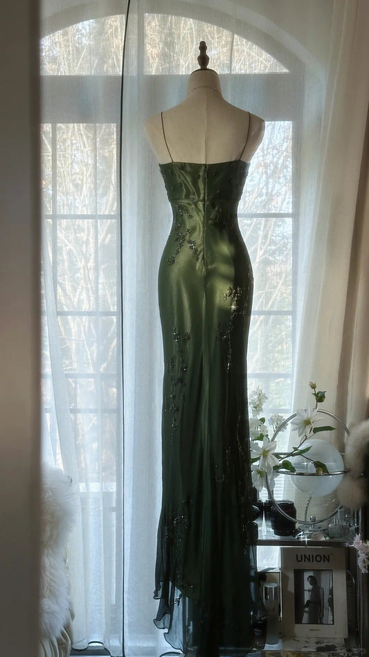 Green Elegant Fashion Exquisite Beaded Strapless Long Chiffon Ball Gown Evening Dress Birthday/Holiday Party Dress Prom Dress gh4066