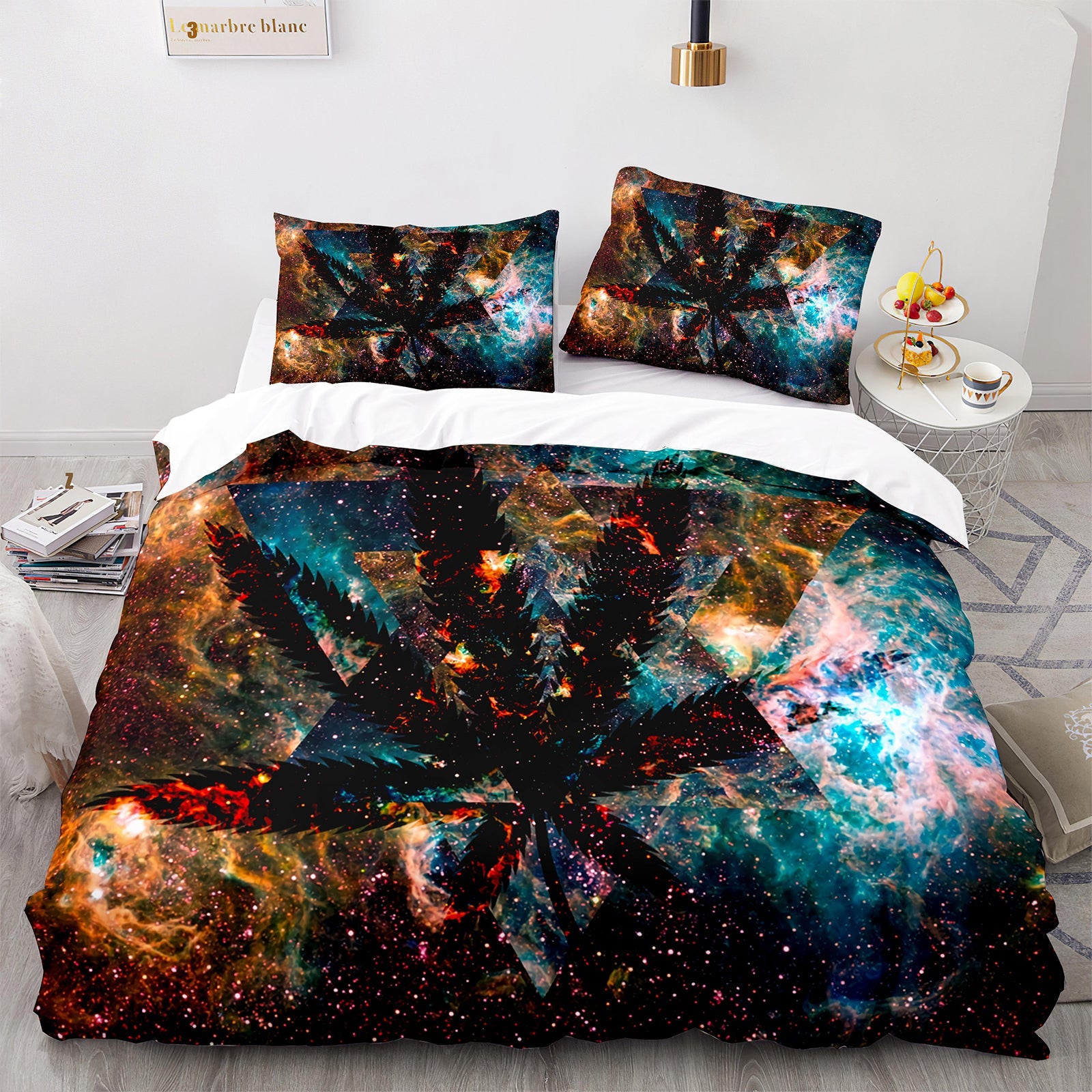 Cutom Duvet Cover Set maple leaf Pattern Chic Comforter Cover King Size for Teens Adults Bedding Set with Pillowcases  FY3002