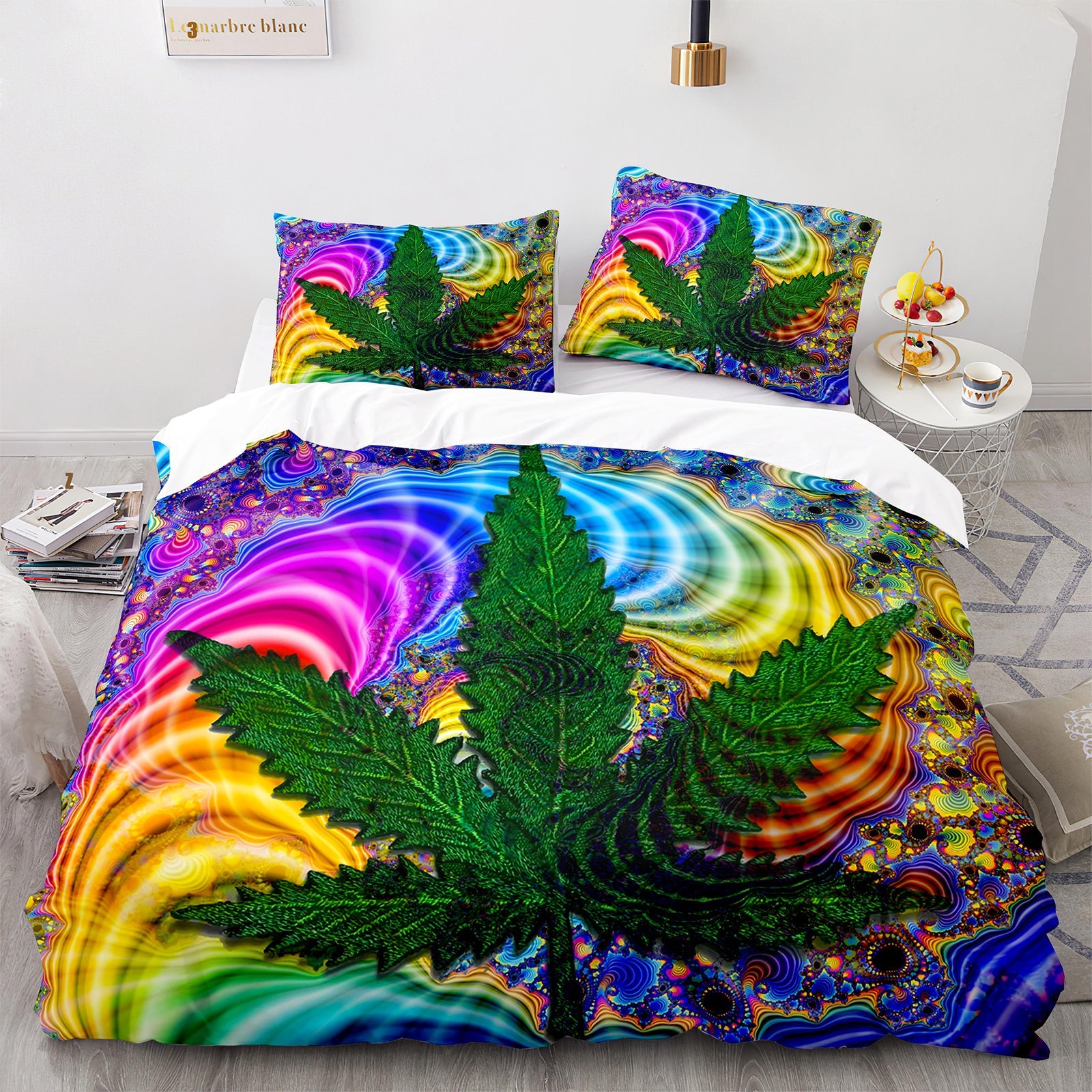 Cutom Duvet Cover Set maple leaf Pattern Chic Comforter Cover King Size for Teens Adults Bedding Set with Pillowcases  FY3004