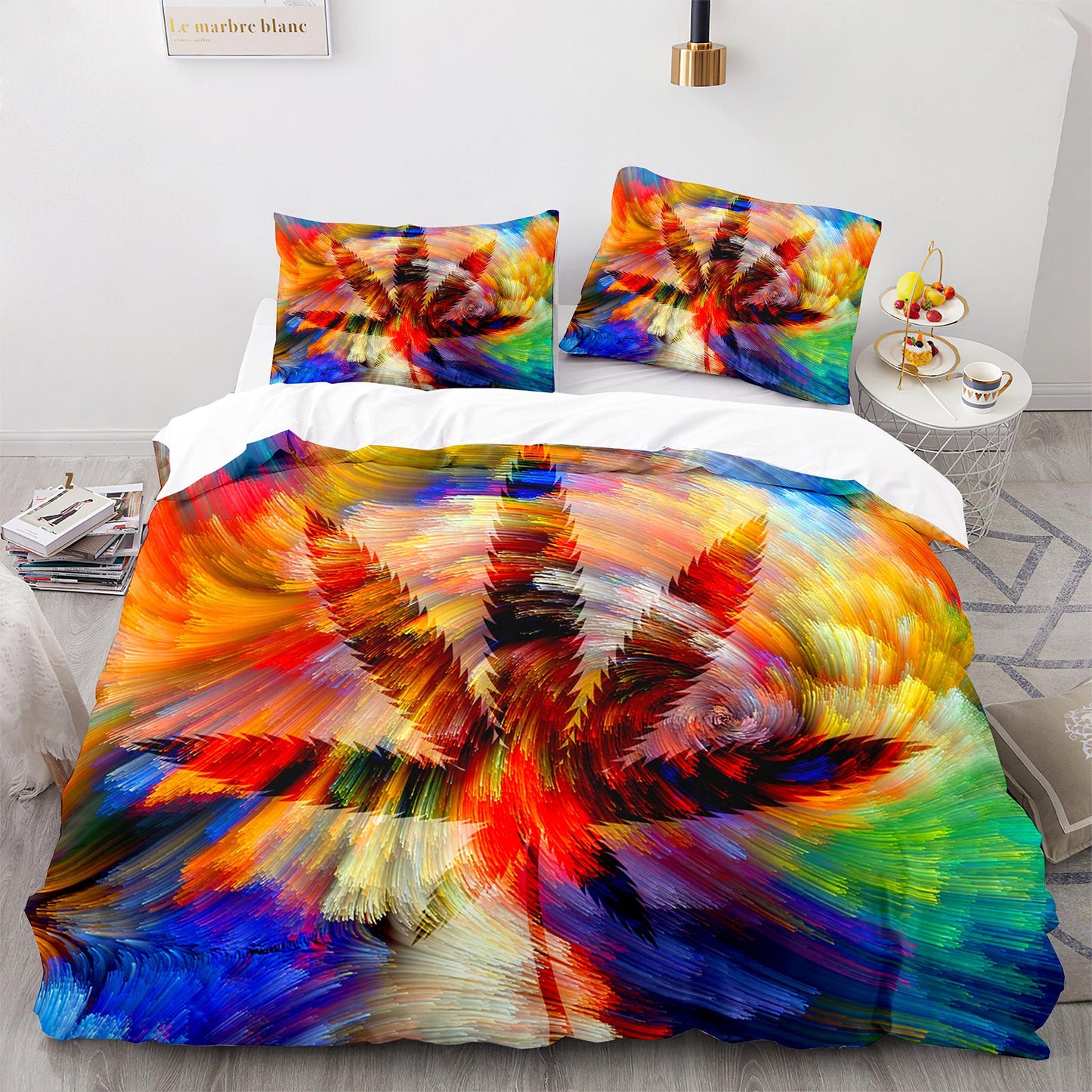 Cutom Duvet Cover Set maple leaf Pattern Chic Comforter Cover King Size for Teens Adults Bedding Set with Pillowcases  FY3015