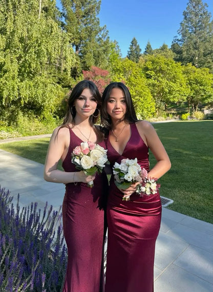 Simple Mermaid Long Burgundy Slit Prom Dress P1455