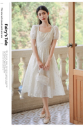 New Simple Fashion Short Puffy Sleeves Floral Design A-Line Dress TP3041