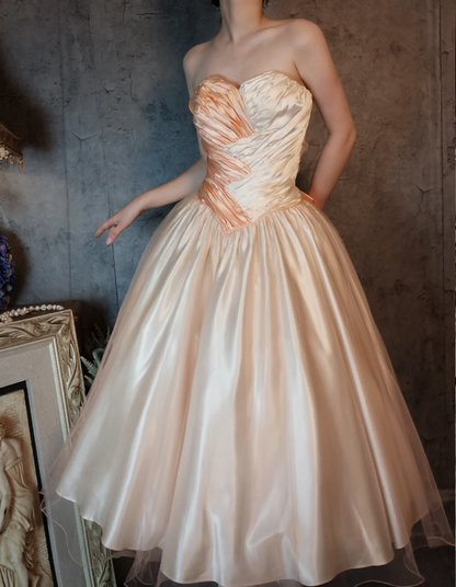 Princess Champagne Pink A-line Sweet Bow Satin Prom Dress Evening Dress Sweet 16 Dress P4316